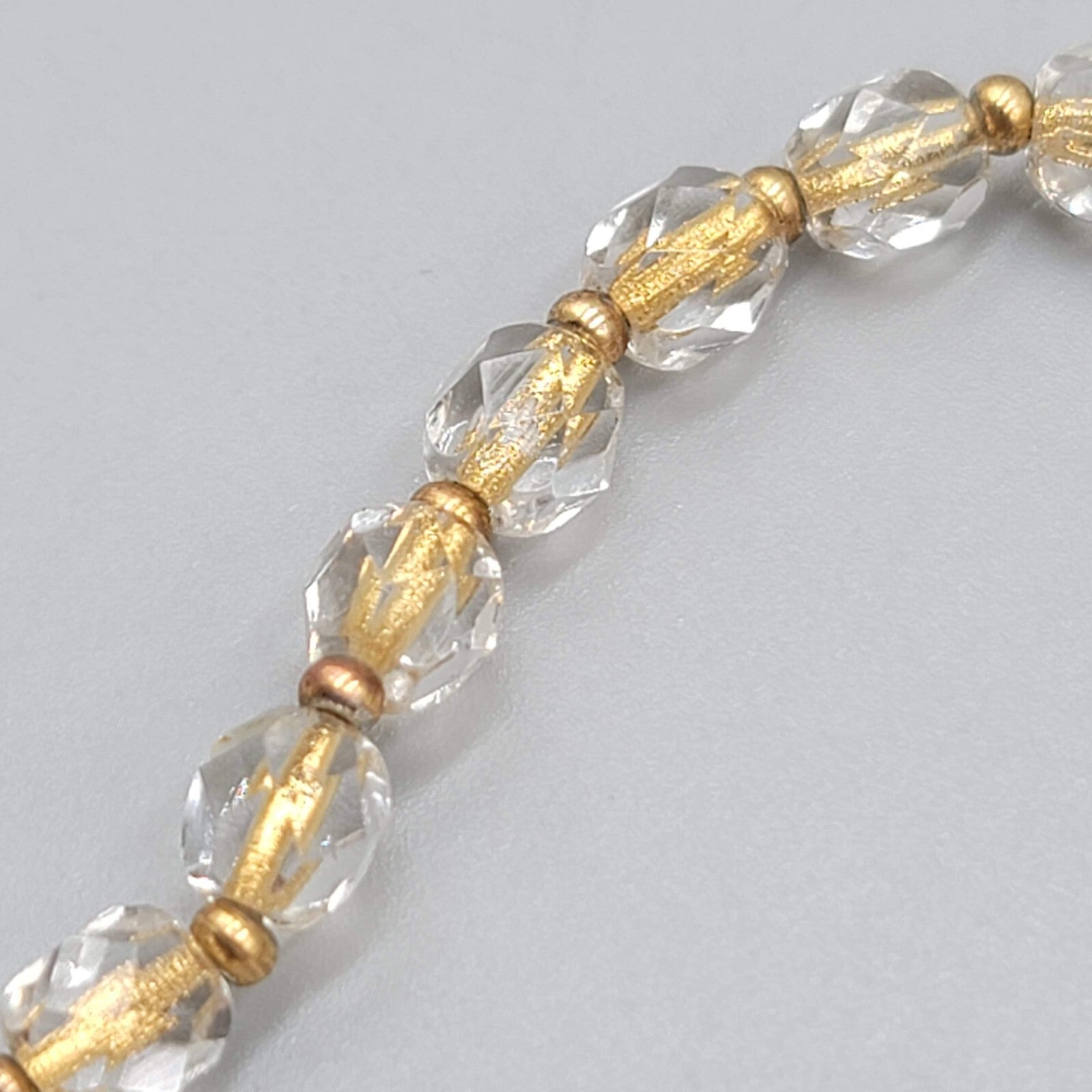 Gold tone Bracelet Clear Faceted Glass Bead Toggle Closure 6.5"
