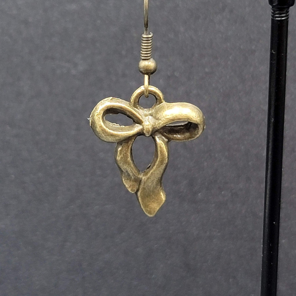 New Bow Pierced Earrings Bronze tone Dangle 7/8"