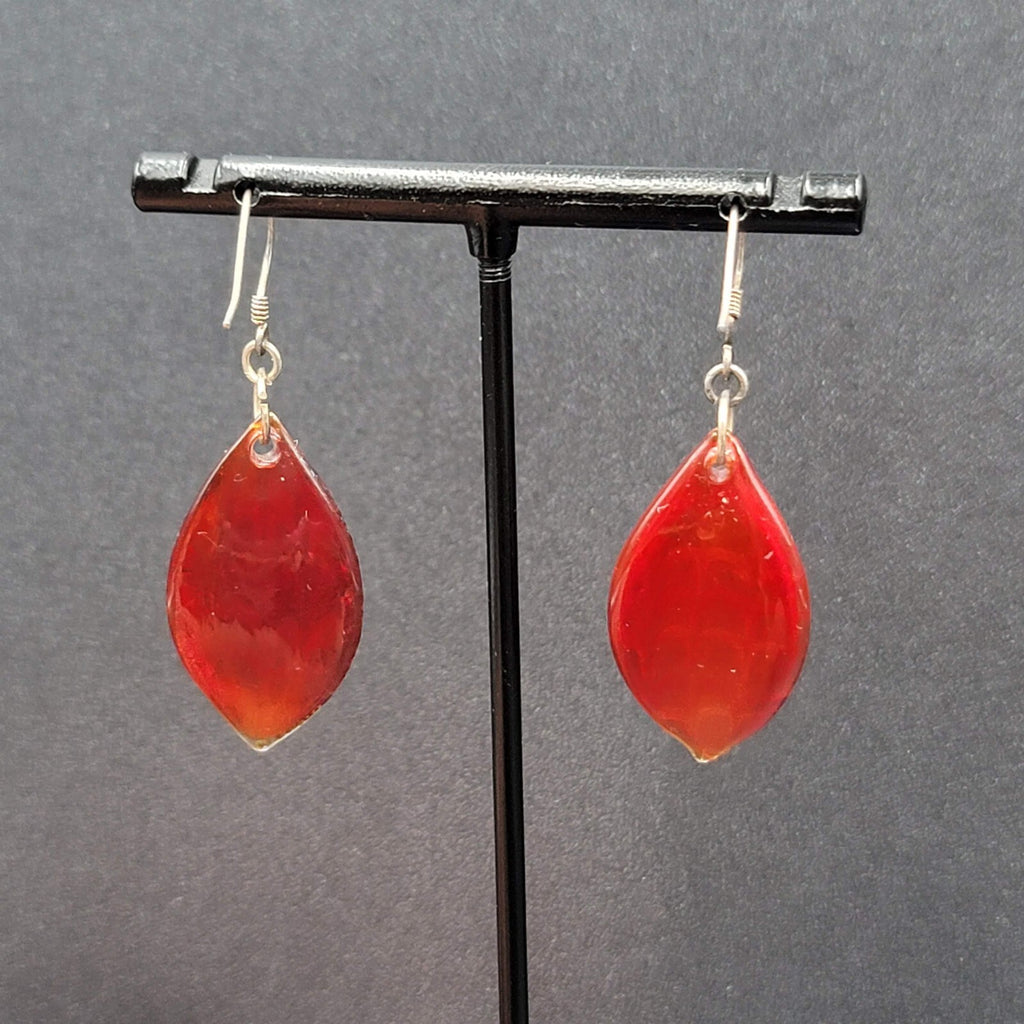 Sterling Silver Pierced Earrings Dichroic Red Glass Dangle 1.25"