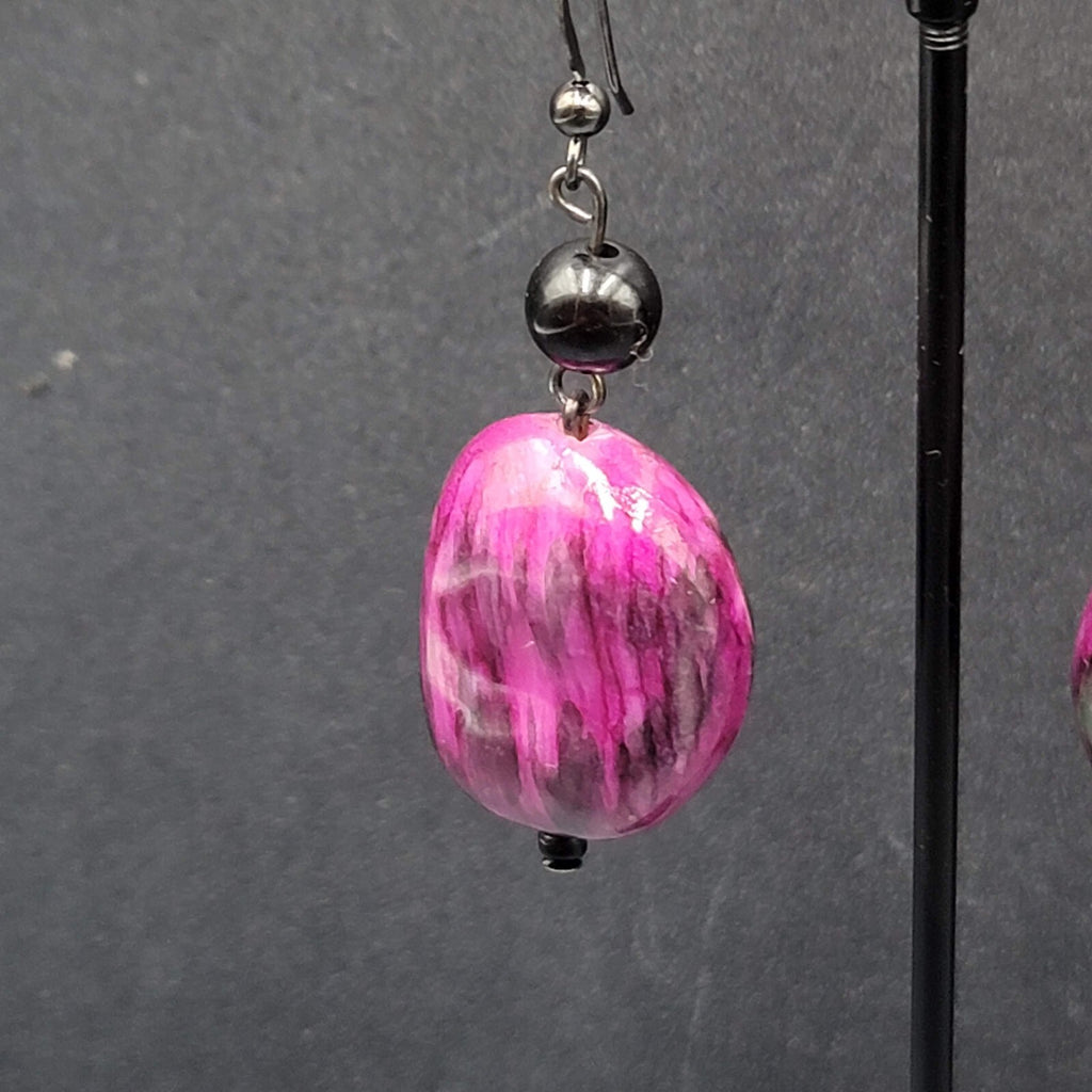 Pierced Earrings Acrylic Purple Black Statement Beads 1.75"