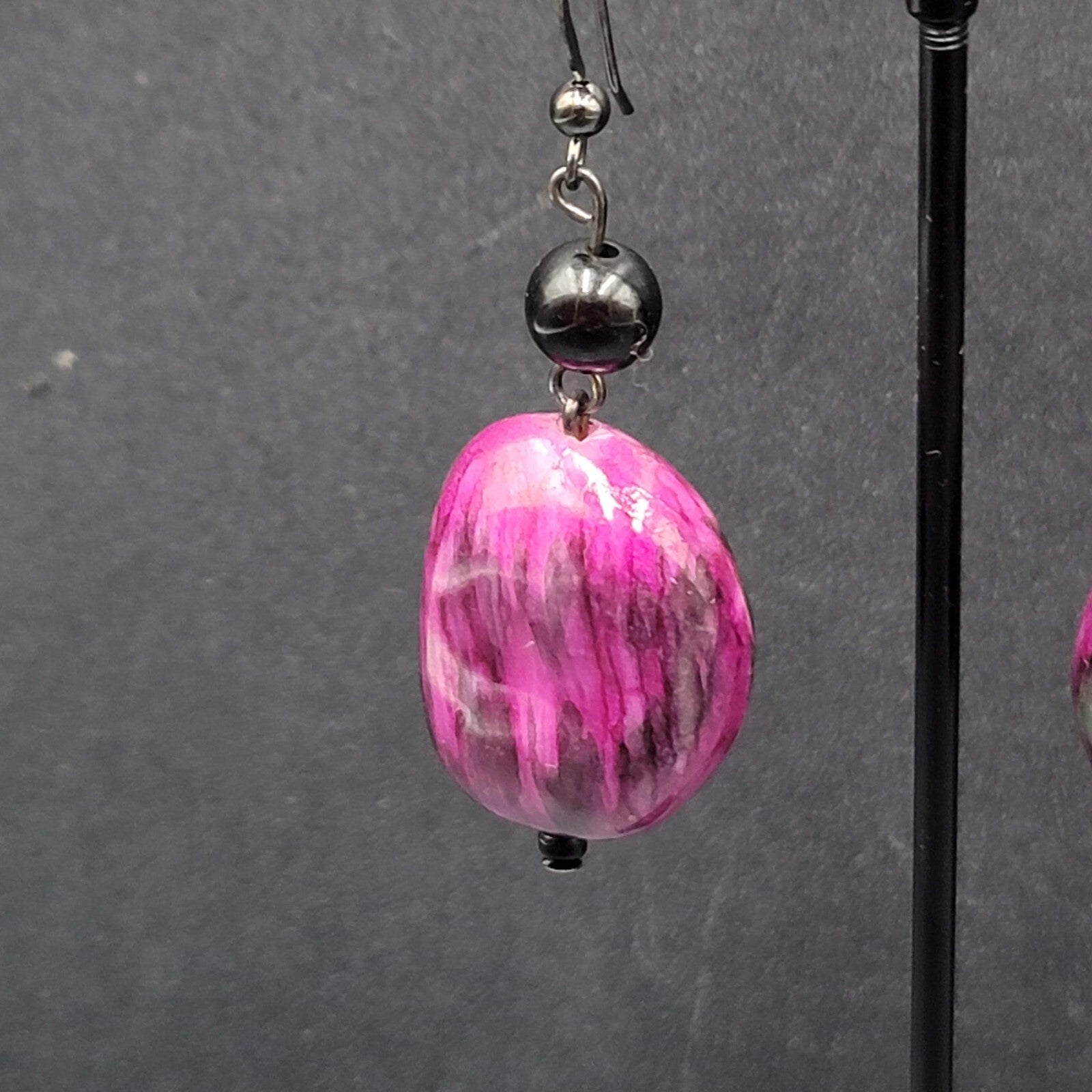Pierced Earrings Acrylic Purple Black Statement Beads 1.75"