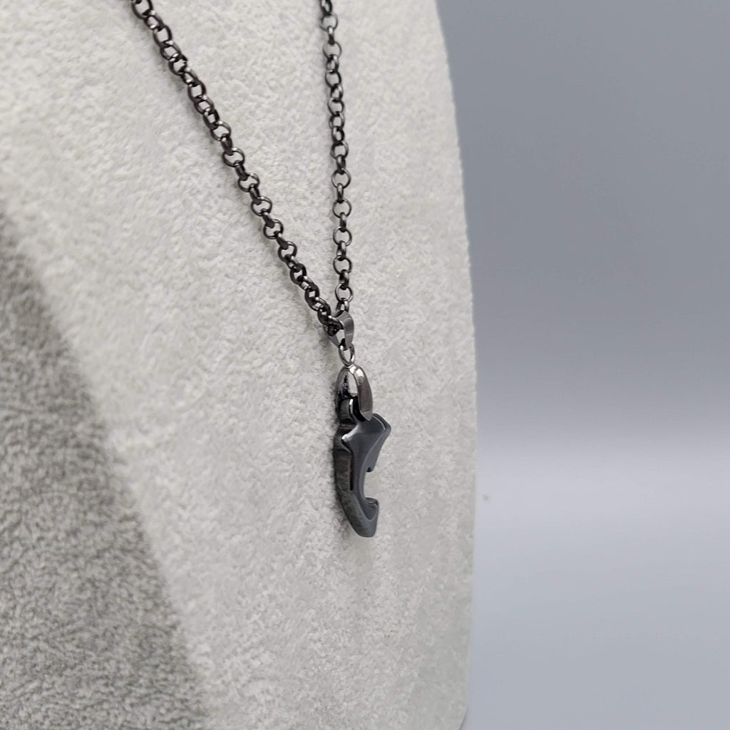 Dolphin Hematite Pendant Necklace Black Rolo Chain 22 in