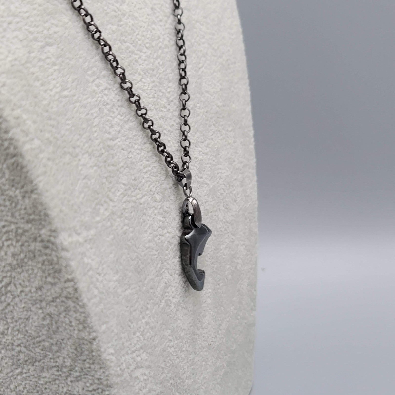 Dolphin Hematite Pendant Necklace Black Rolo Chain 22 in