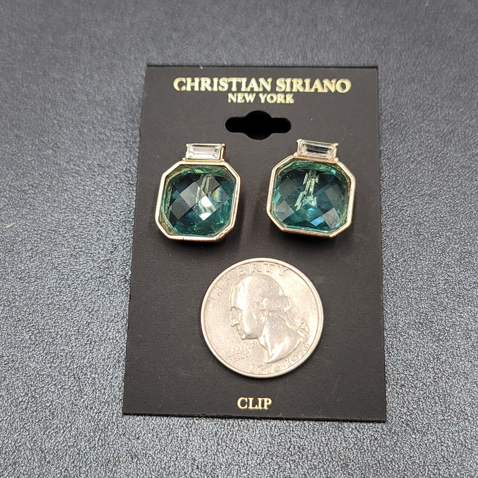 Christian Siriano New York Clip on Earrings Gold Plated Faceted Light Blue Glass