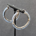 Pierced Earrings Black Metal Blue Seed Bead Hoops 1"