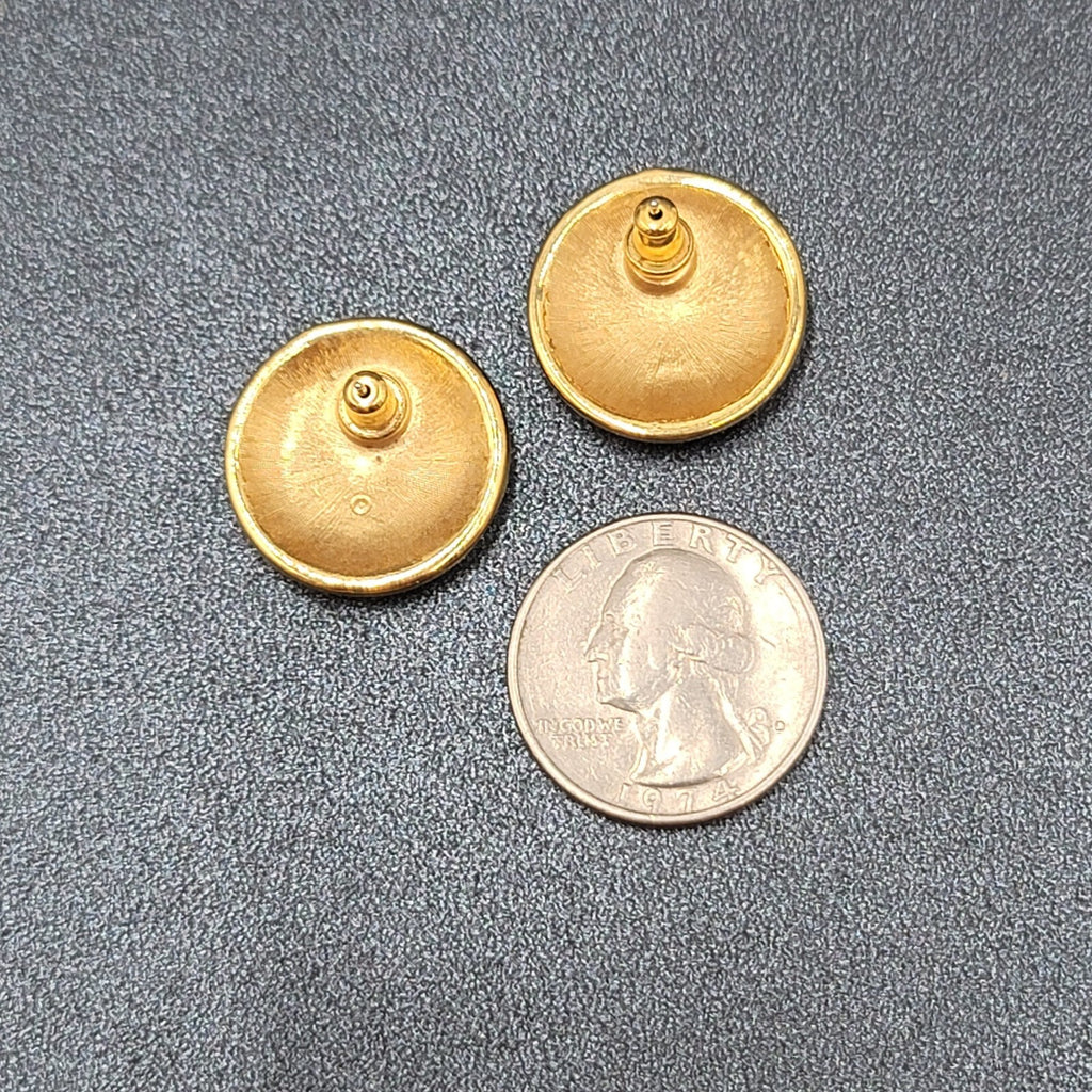 Vintage MONET Pierced Earrings Gold Plated Cream White Enamel Round 7/8"