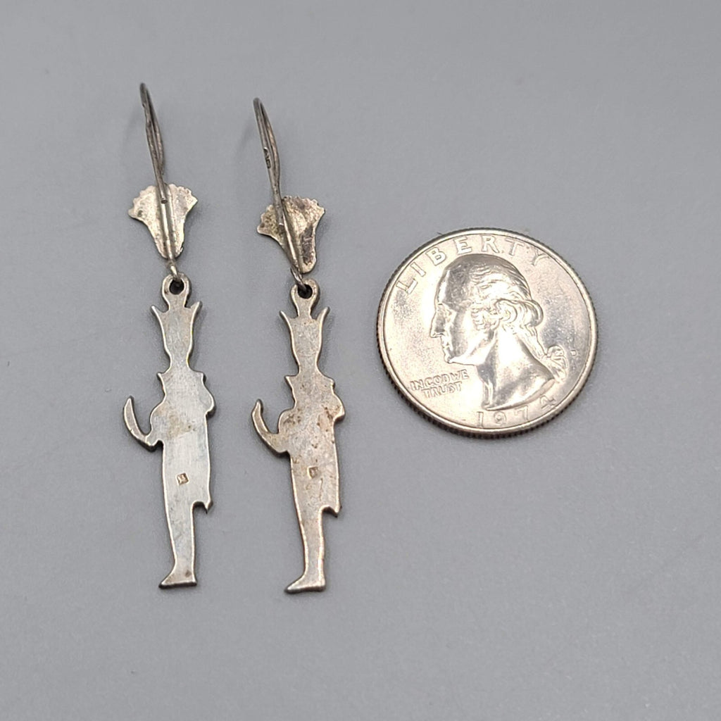 Sterling Silver Egyptian God Hator Pierced Earrings Dangle 1.75"
