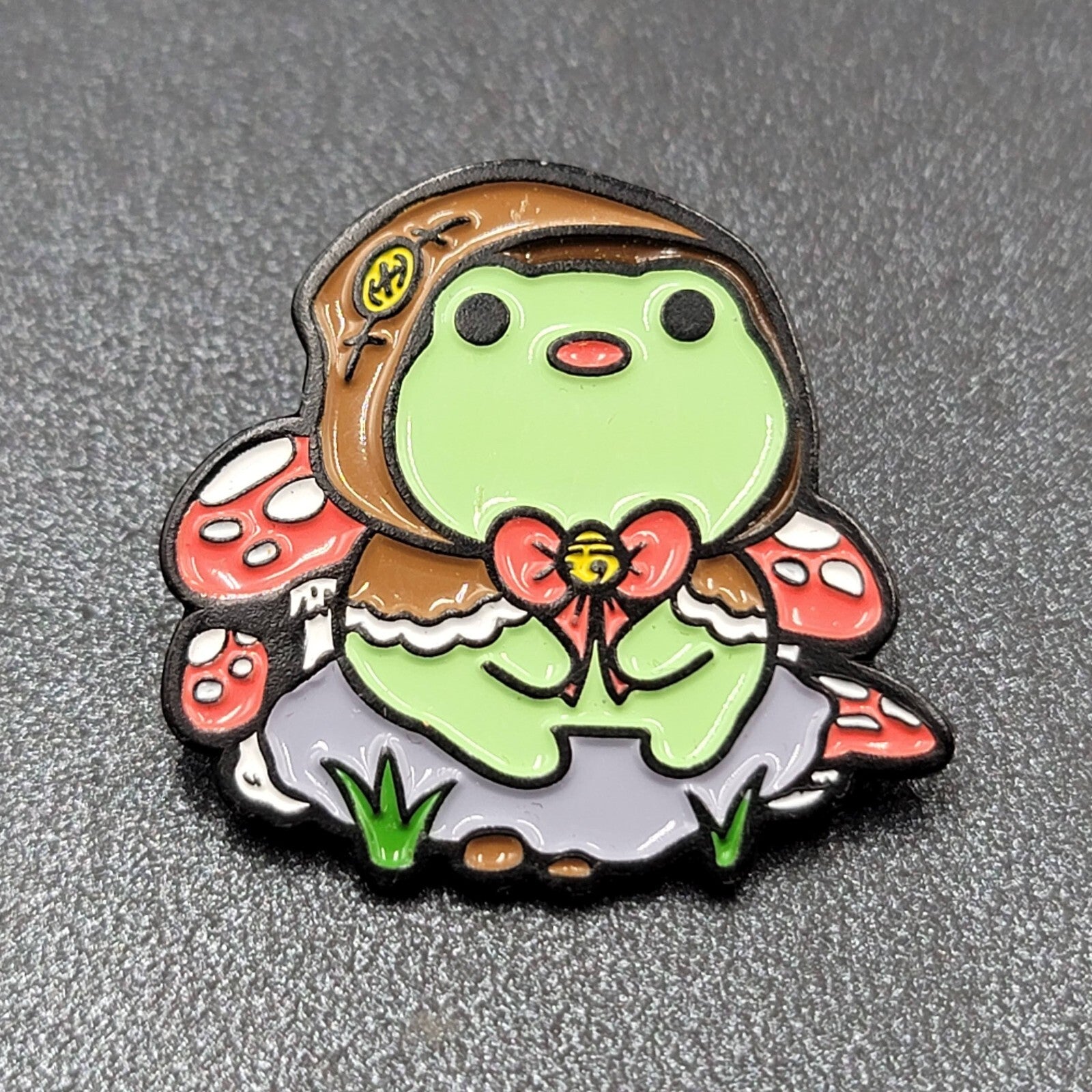 Green Frog Mushroom Enamel Pin Cottage Core 1 1/8"