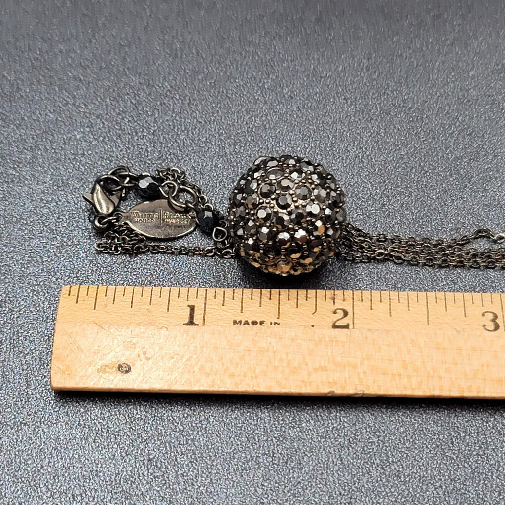 White House Black Market WHBM Necklace Gunmetal Gray Chain Black Rhinestone 18"