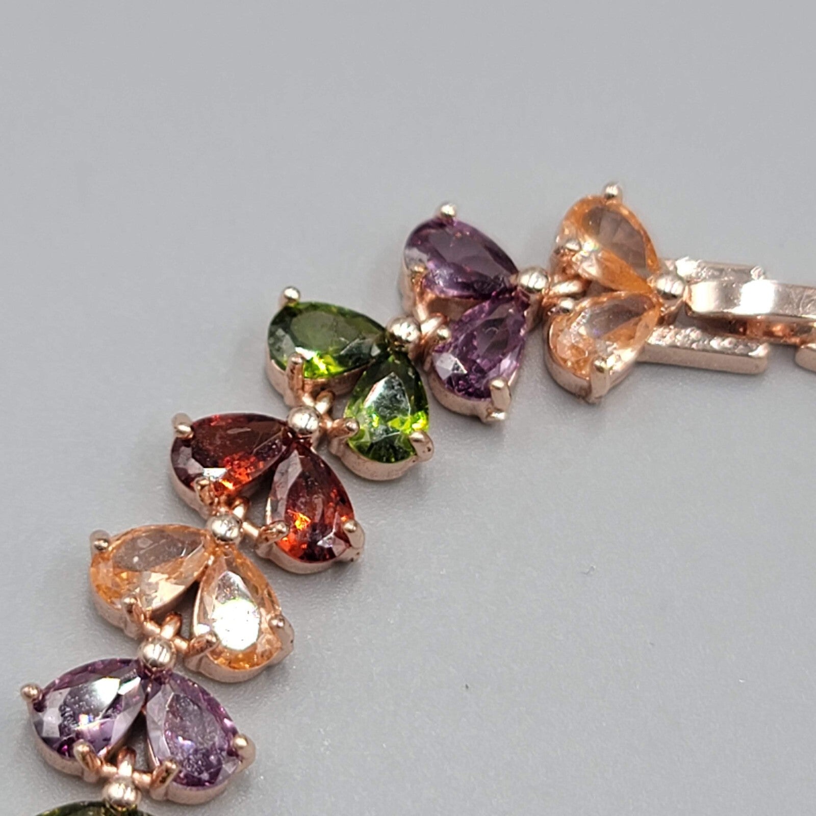 Rose Gold tone Tennis Bracelet Teardrop Shape Crystal 7"