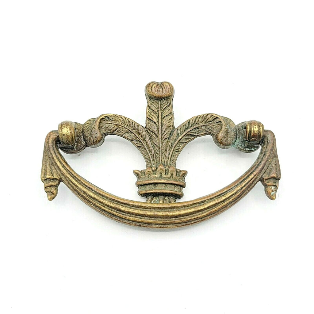 Vintage Brass Drawer Pull Gold tone Salvage Hardware SINGLE ONLY Feather Drape