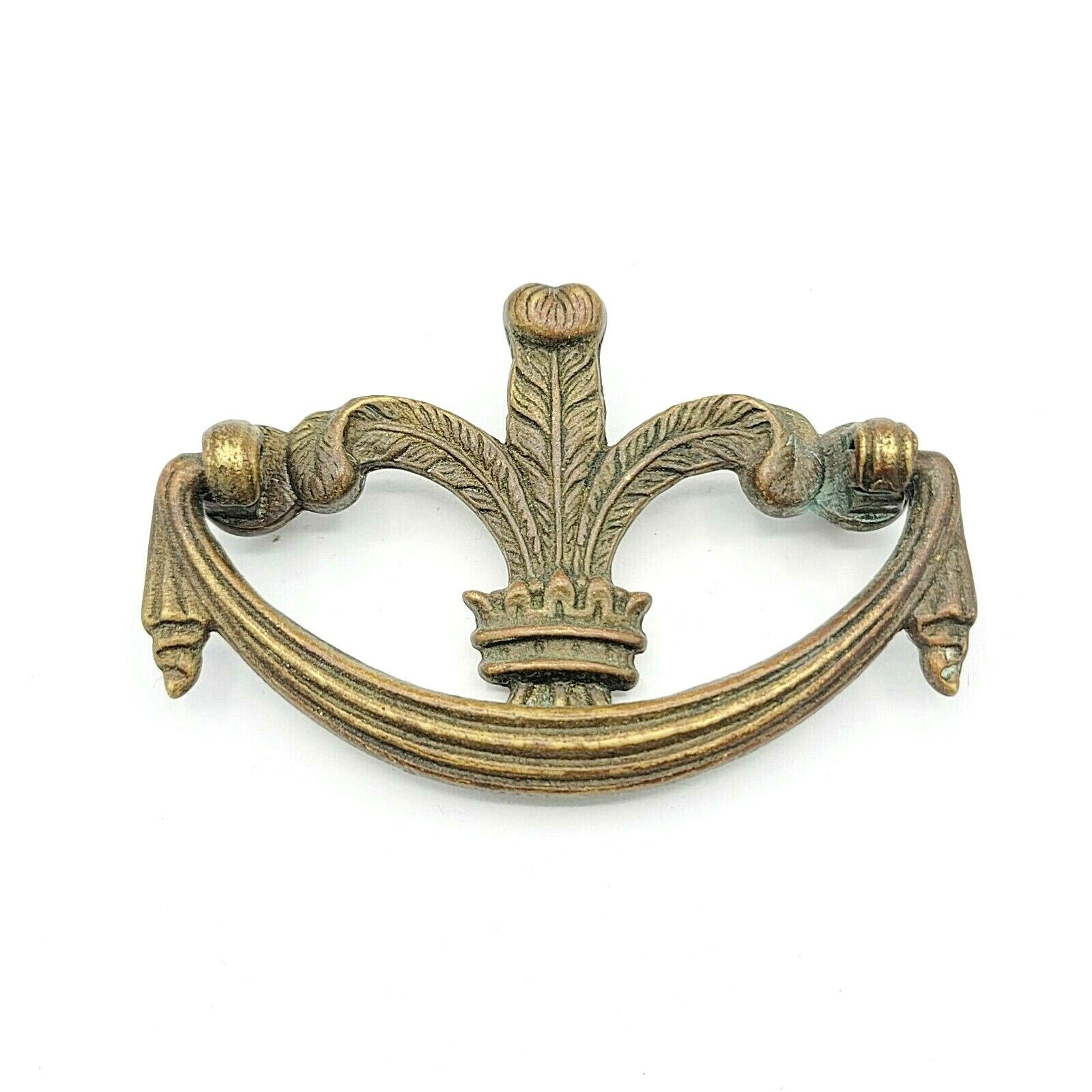 Vintage Brass Drawer Pull Gold tone Salvage Hardware SINGLE ONLY Feather Drape