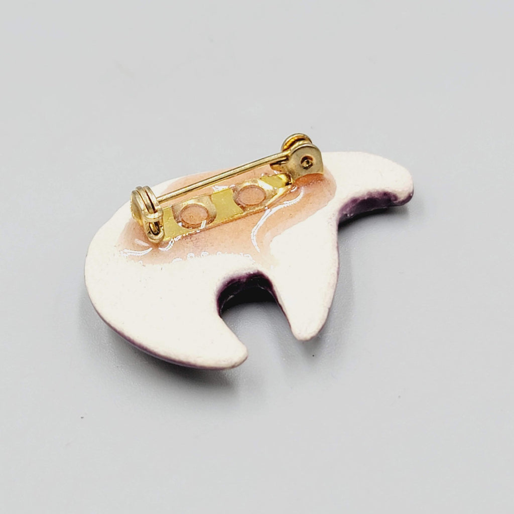 Vintage Ceramic Purple and Gold Bear Brooch Hand Painted 1 3/8"