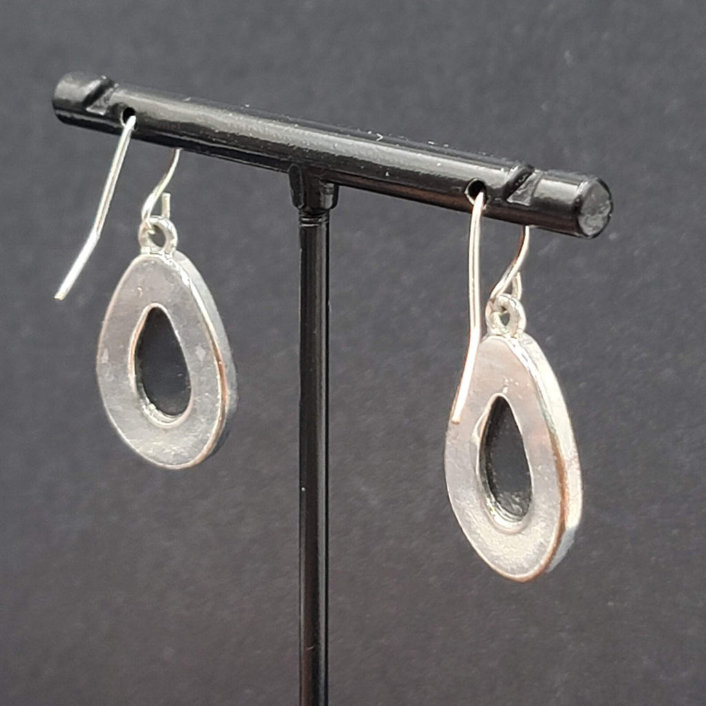 Pierced Earrings Silver tone Imitation Abalone Teardrop Dangle 1"