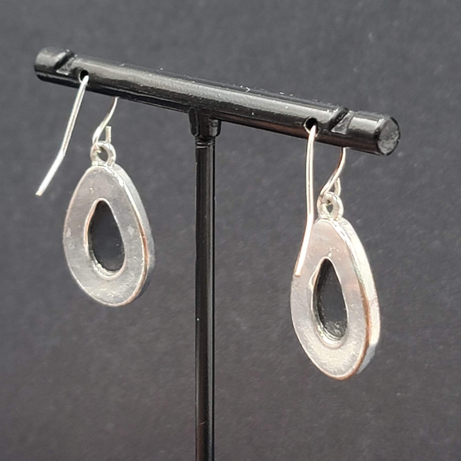 Pierced Earrings Silver tone Imitation Abalone Teardrop Dangle 1"