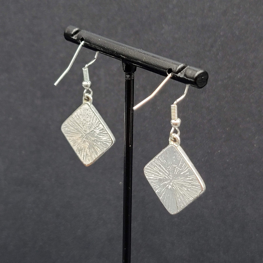 Pierced Earrings Silver tone Yellow Faux Abalone Square Dangle 7/8"