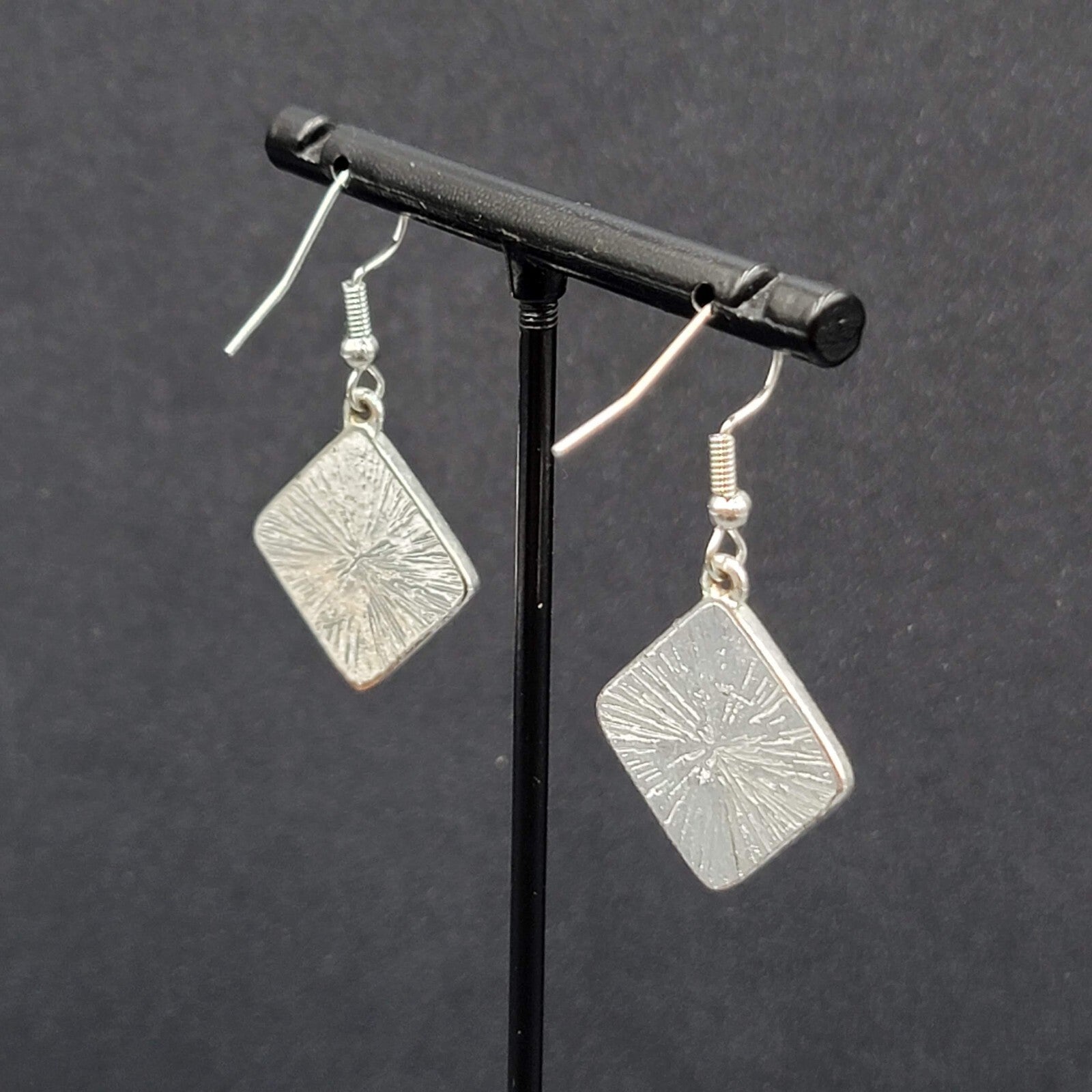 Pierced Earrings Silver tone Yellow Faux Abalone Square Dangle 7/8"