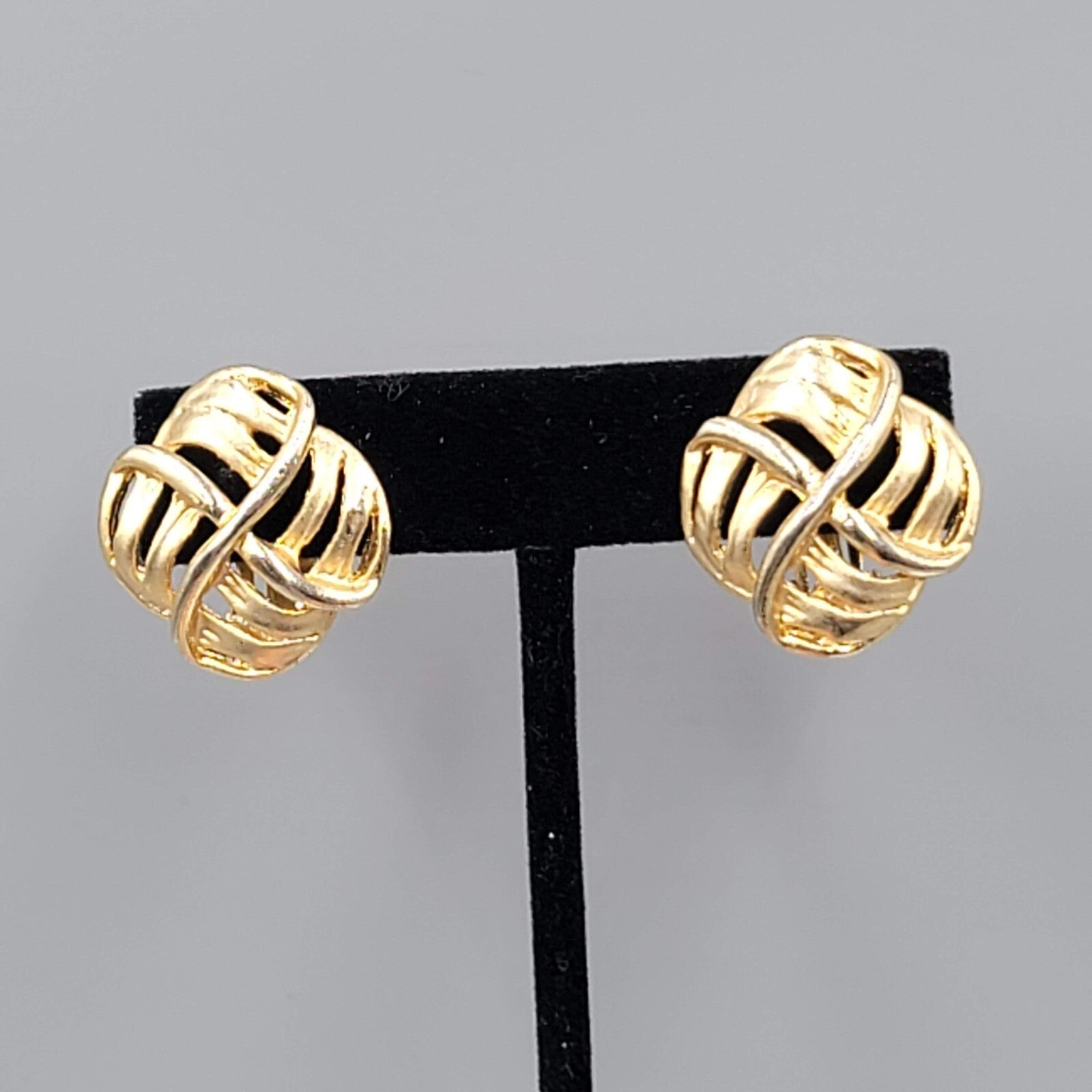 Vintage Open Work Clip on Earrings Gold tone Square 1"