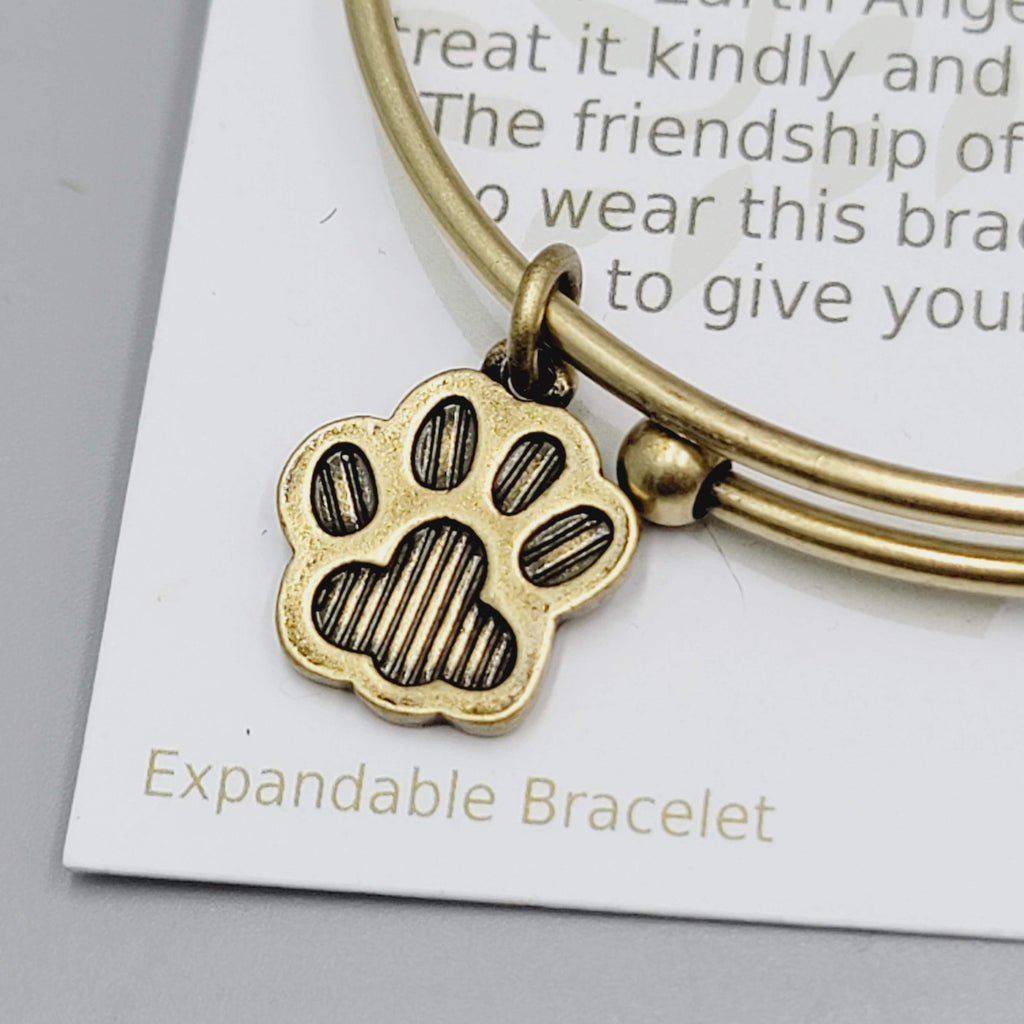 Earth Angel DOG Expandable Bracelet Charms Tree Paw Gold tone NWT