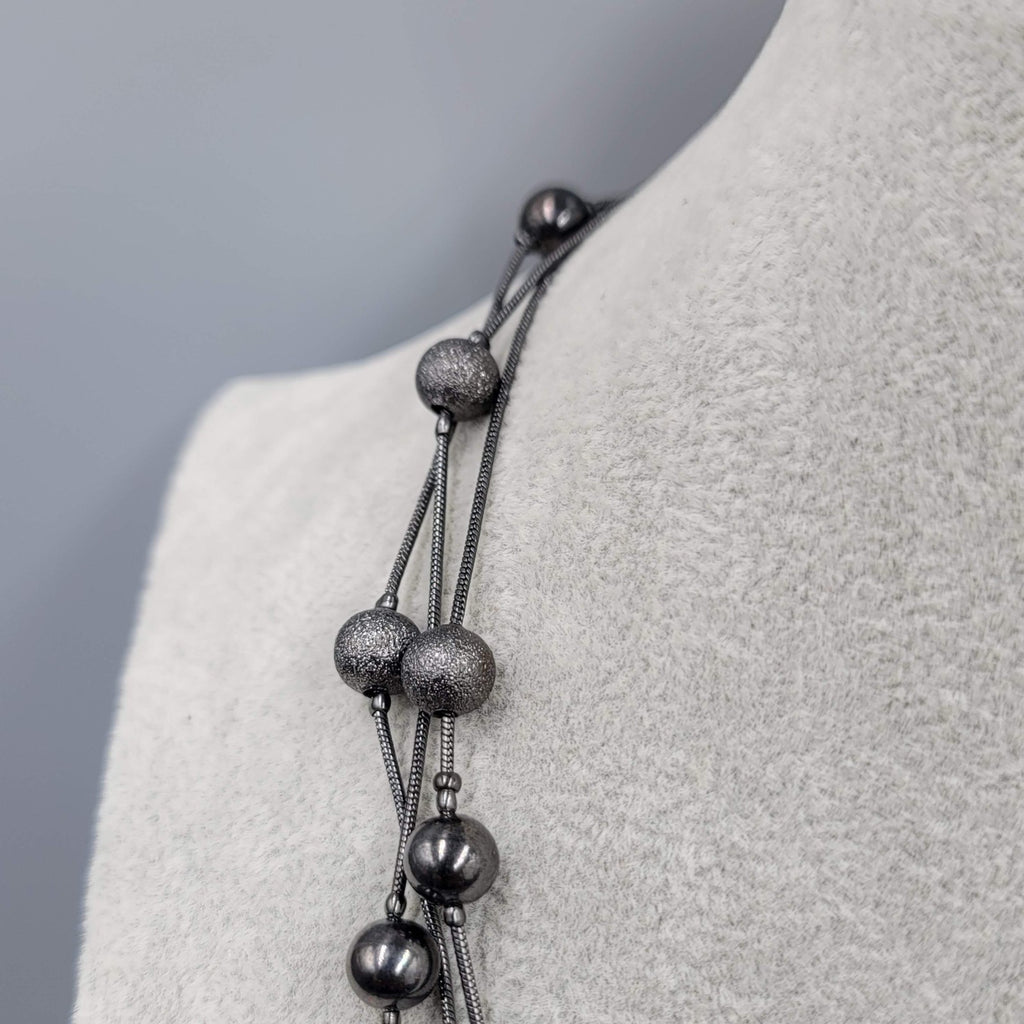 LONG 44 in Black Station Bead Chain Necklace