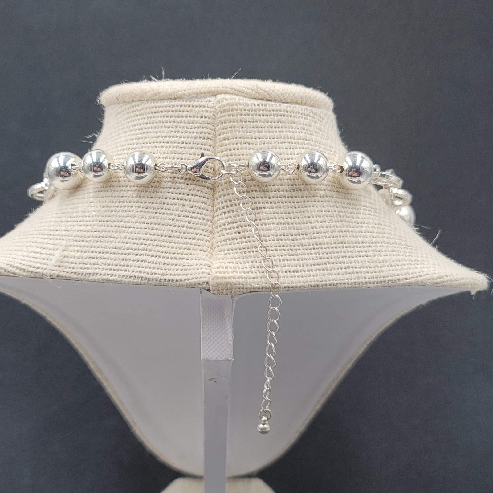 Necklace Silver tone Ball and Link Chain Statement Large Bead 18"-21"