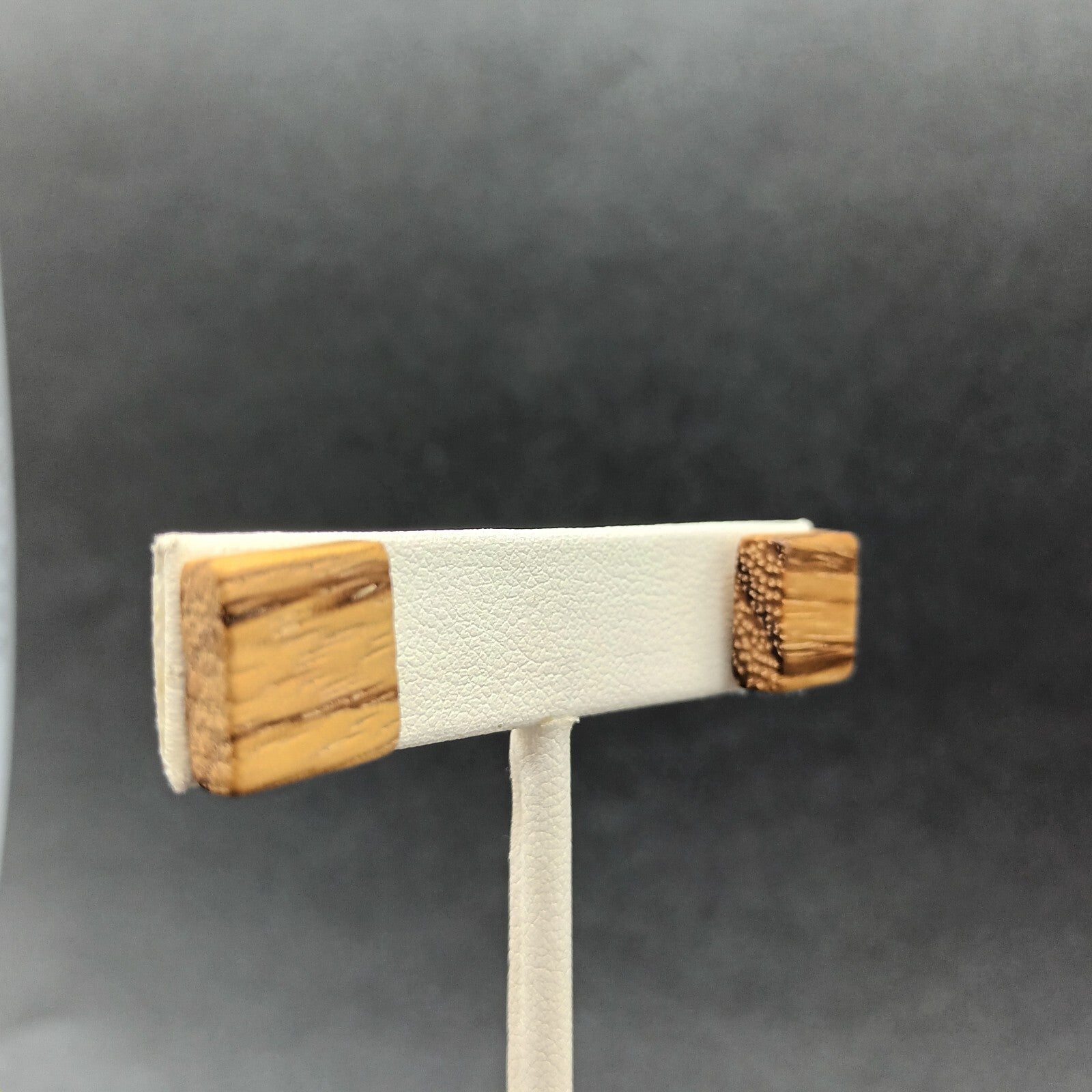 Vintage Pierced Earrings Wooden Square Block Studs  1/2"
