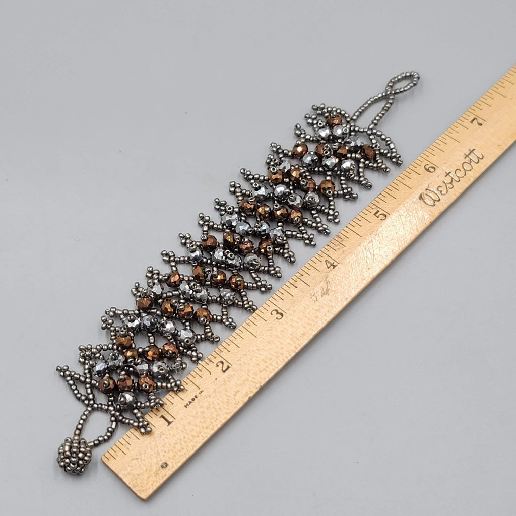 Gray Silver Copper tone Faceted Beads Bracelet 7"