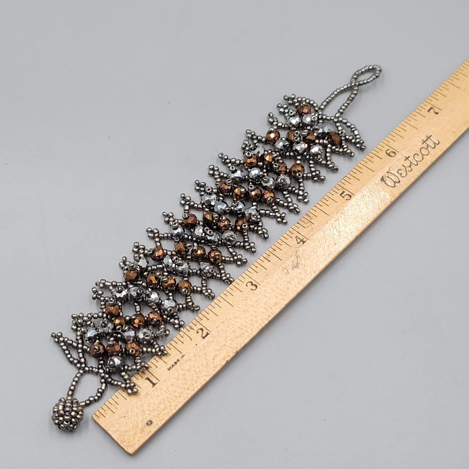 Gray Silver Copper tone Faceted Beads Bracelet 7"