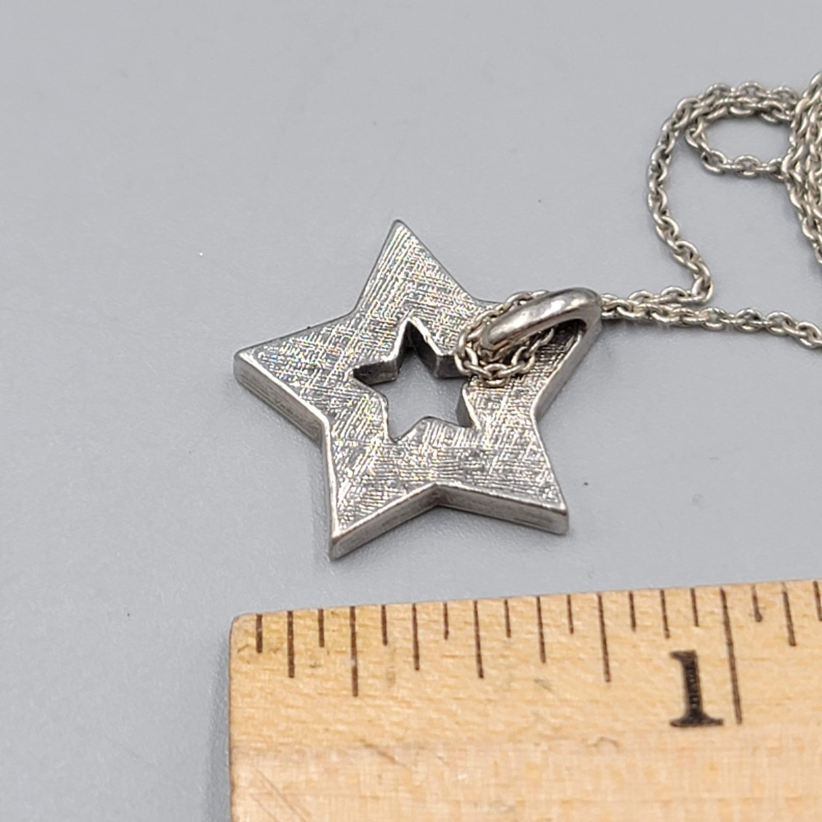 Star Pendant Necklace Rhinestone 18 Inch Silver tone