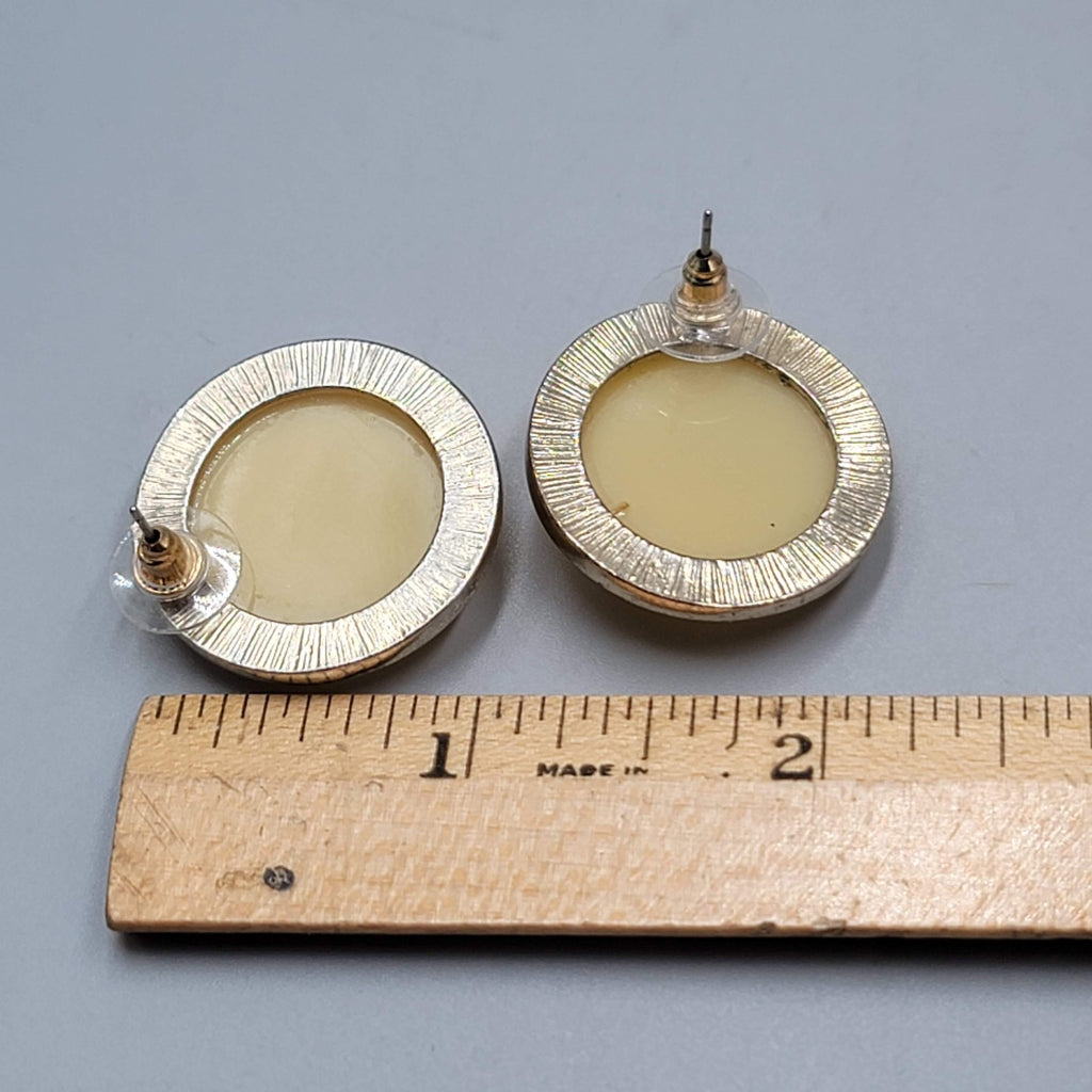 Round Faceted Glitter Acrylic Pierced Earrings 1 1/8"