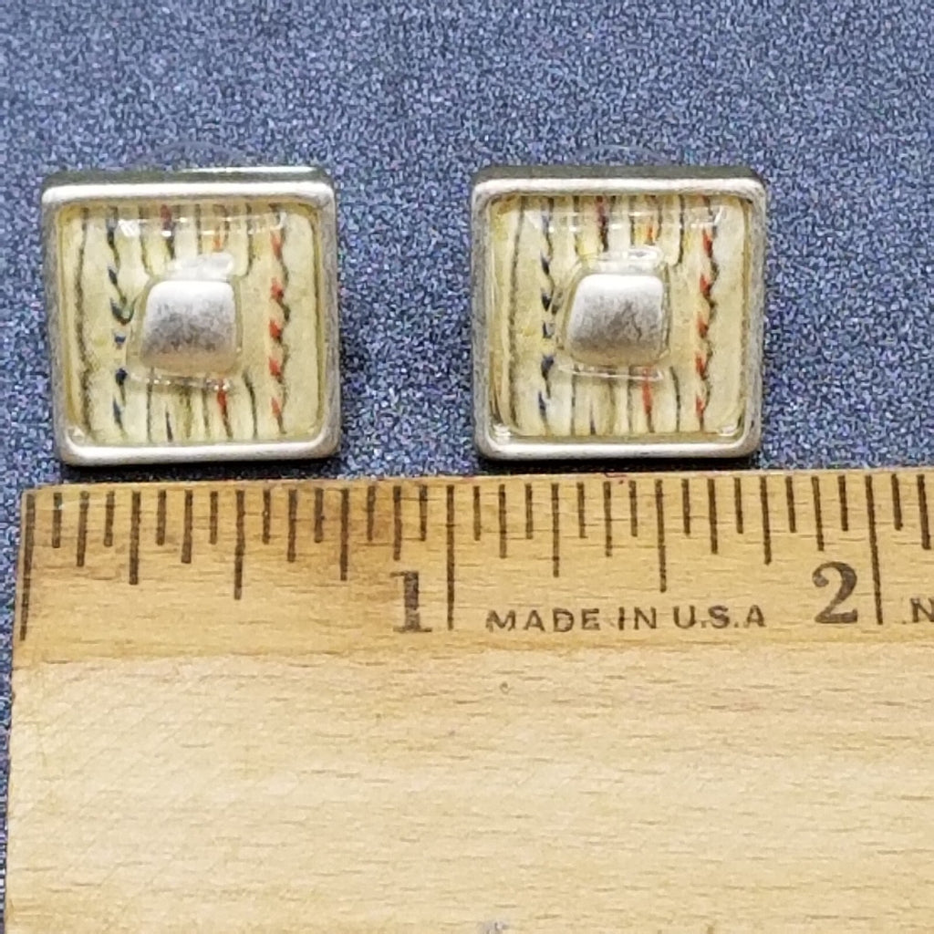 Pierced Earrings Chico's Silver tone Geometric Square Clear Glass Stud 3/4"