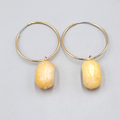 Agate Stone Bead Pierced Earrings Gold tone Hoops 2"