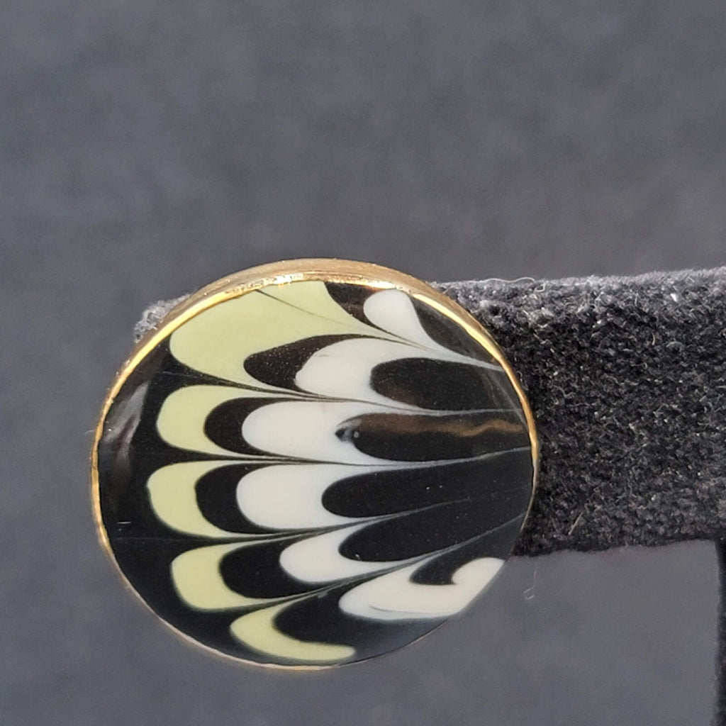 Vintage Pierced Earrings Hand Painted Ceramic Round Studs 7/8"