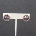 Clip on Earrings Silver tone Purple Faceted Round Stud 5/8"