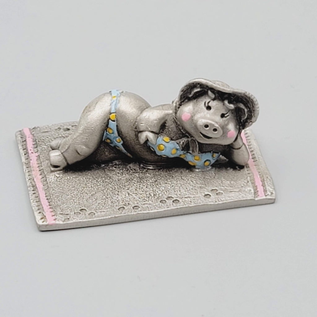 VTG Hudson Fine Pewter Pig wear swimsuit Anthropomorphic Miniature Figurine 3428