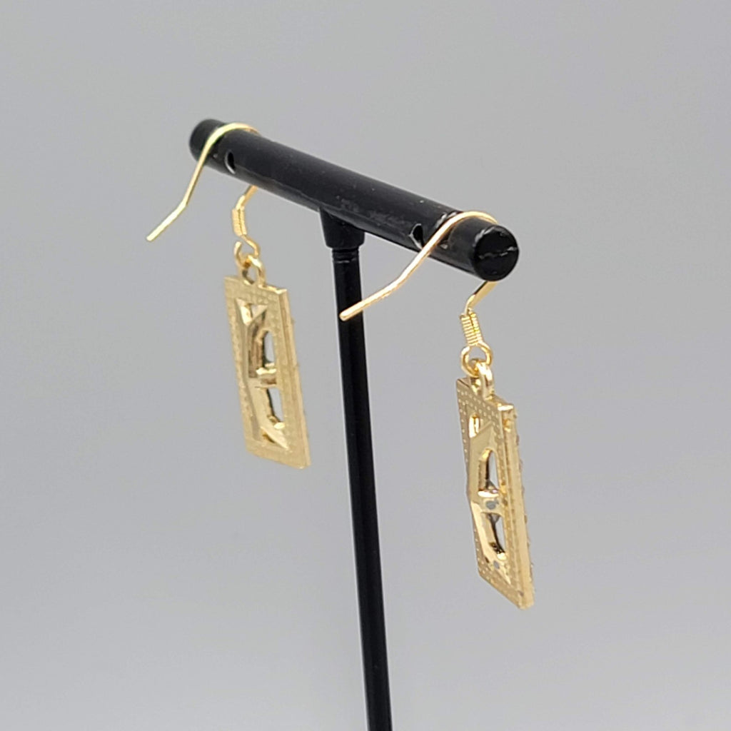 Pale Pink Rhinestone Rectangle Pierced Earrings Gold tone Dangle 7/8"