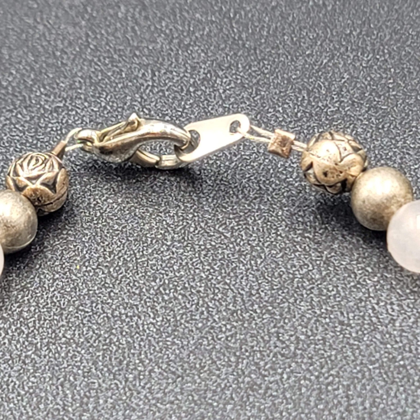 Sterling Breast Cancer Awareness Charm Bracelet Silver tone Beaded 7"