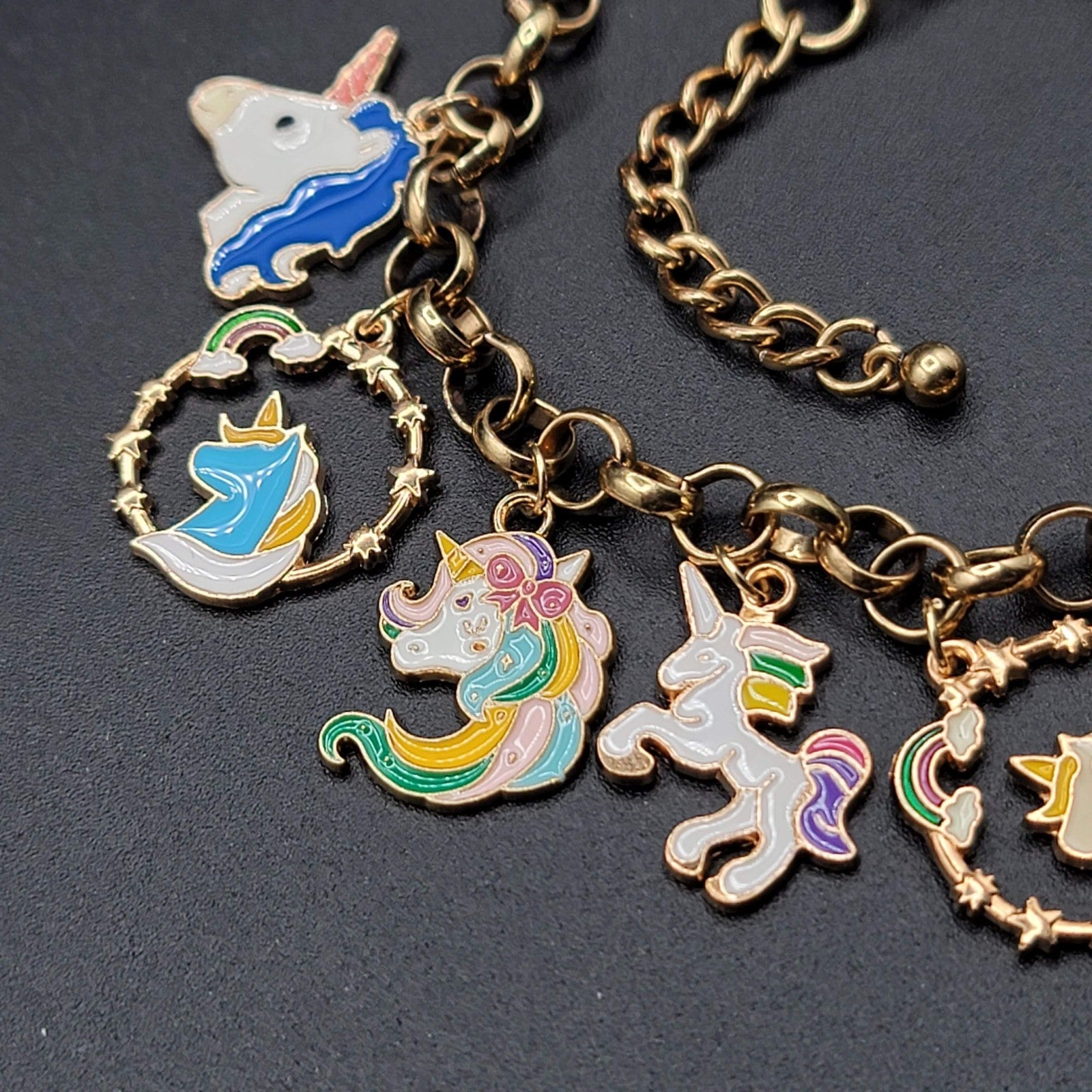 Enamel Unicorn Charm Bracelet Gold tone Adjustable