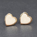 White Heart Pierced Earrings Enamel Gold tone Studs  5/8"