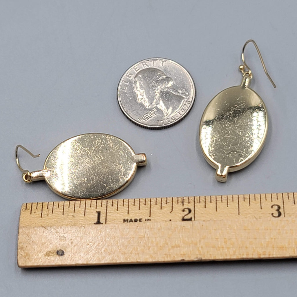 Oval Pierced Earrings Gold tone Dangle Peach Iridescent 1.5"