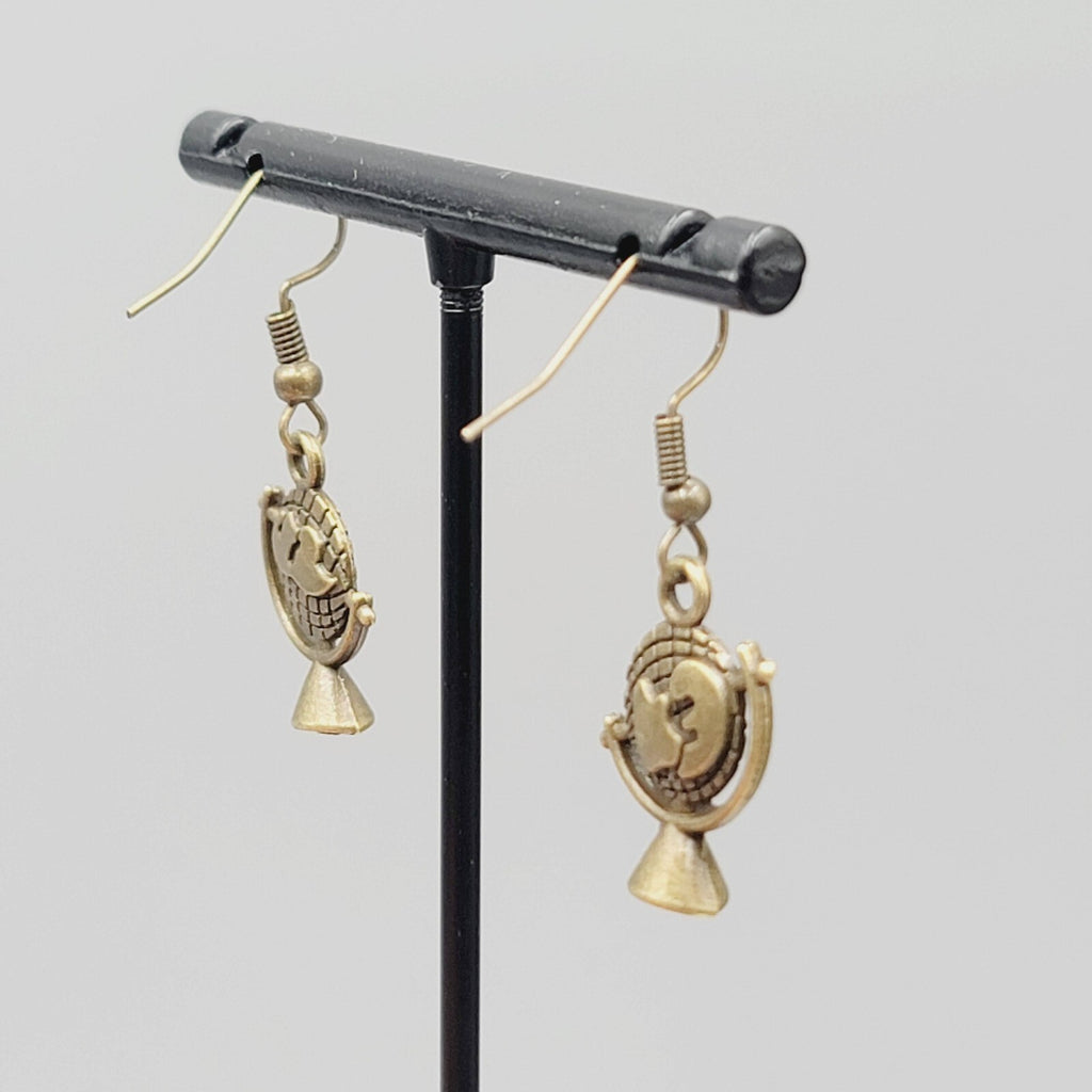 Globe Pierced Earrings New Bronze tone Dangle 3/4"