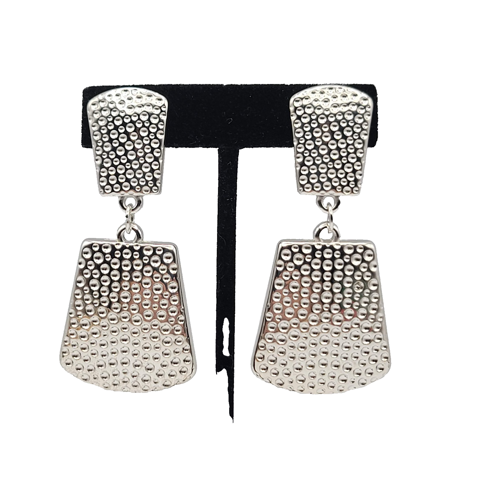 Vtg Hammered Silver Plated Clip on Earrings Statement Door Knocker Dangle 2.5 in