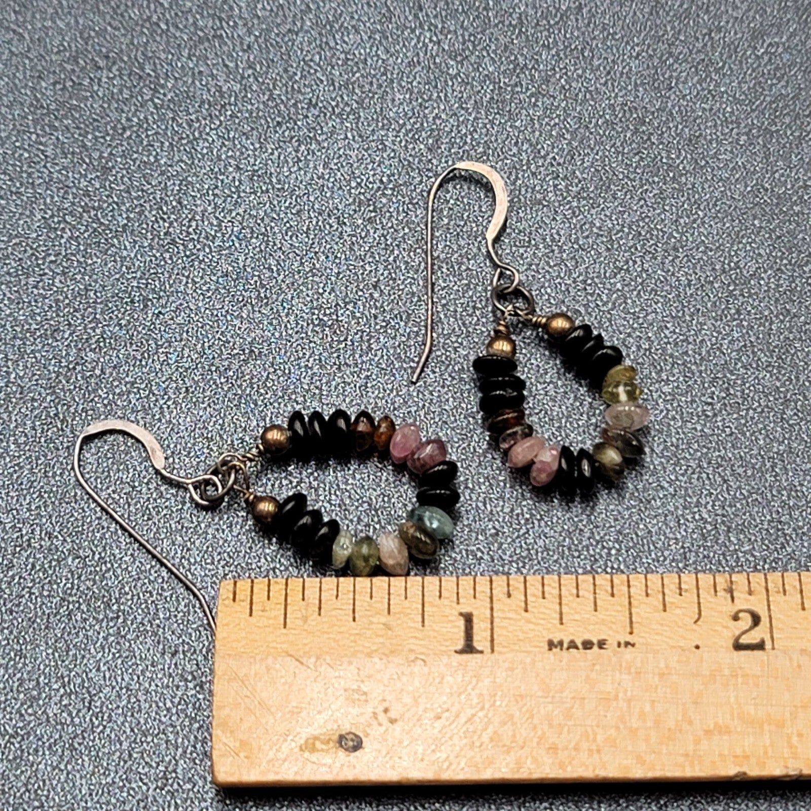 Pierced Earrings Tiny Semi Precious Gemstone Beads Dangle Loop 3/4"