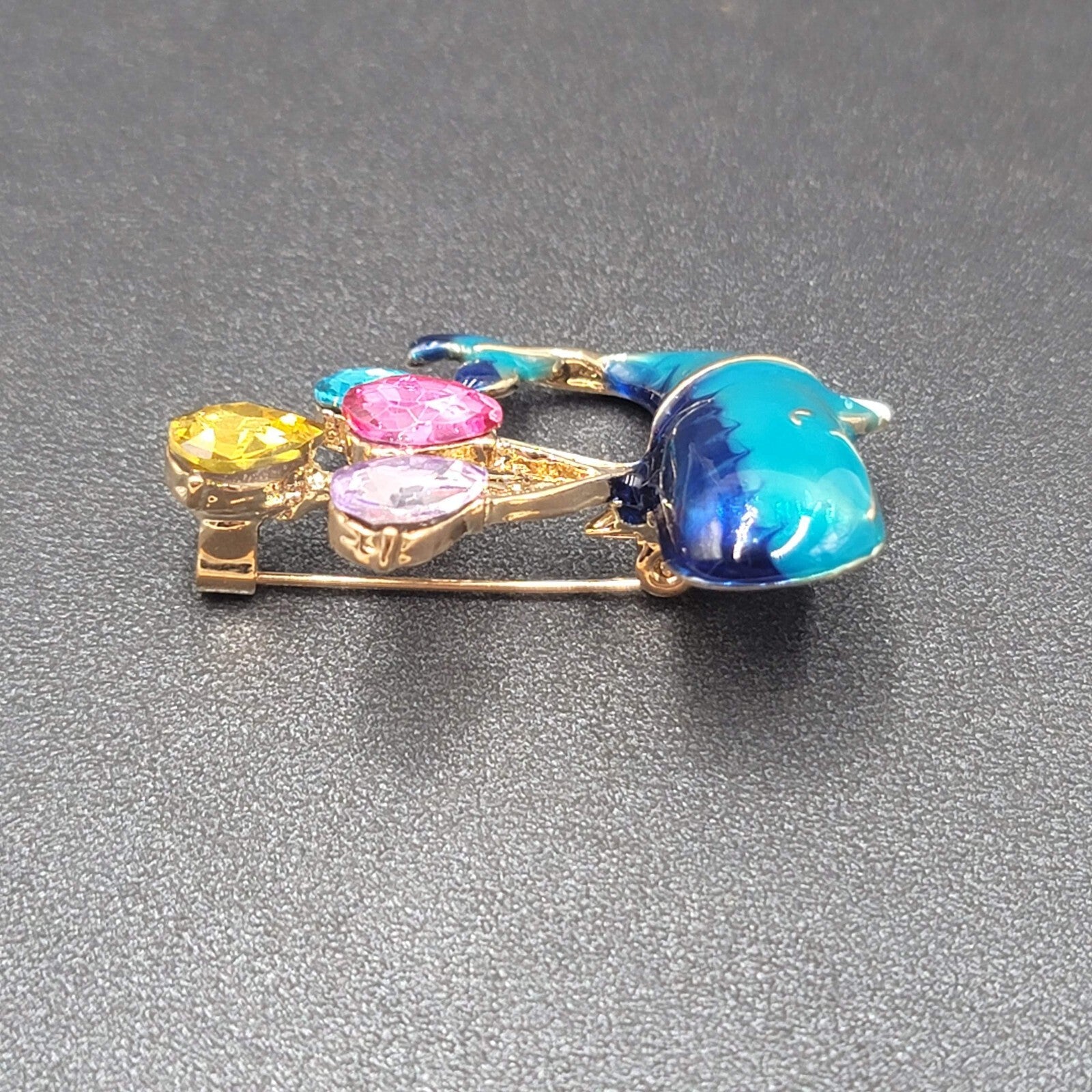 Crystal Rhinestone Whale Brooch Blue Enamel Multi Color Balloons 1 7/8"