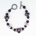 Pink Black Bead Slide Bracelet Silver tone Estate Costume 7.75"
