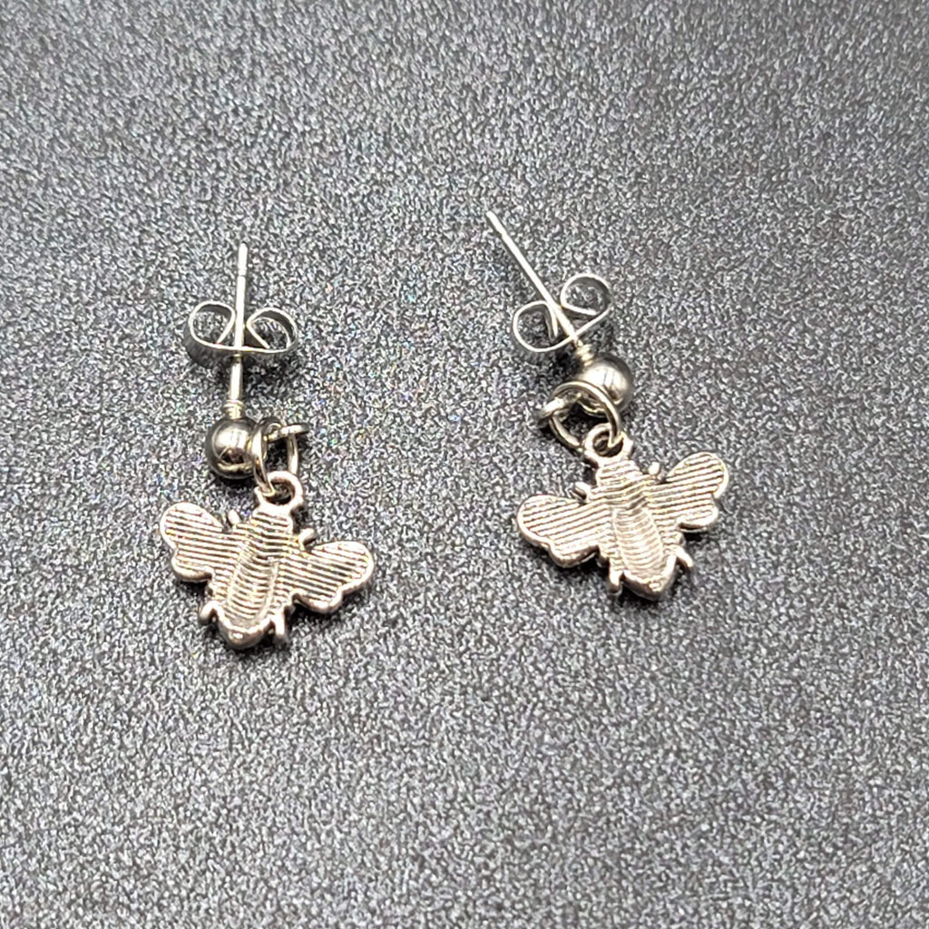 Bee Pierced Earrings Silver tone Small Dangle 1/2"