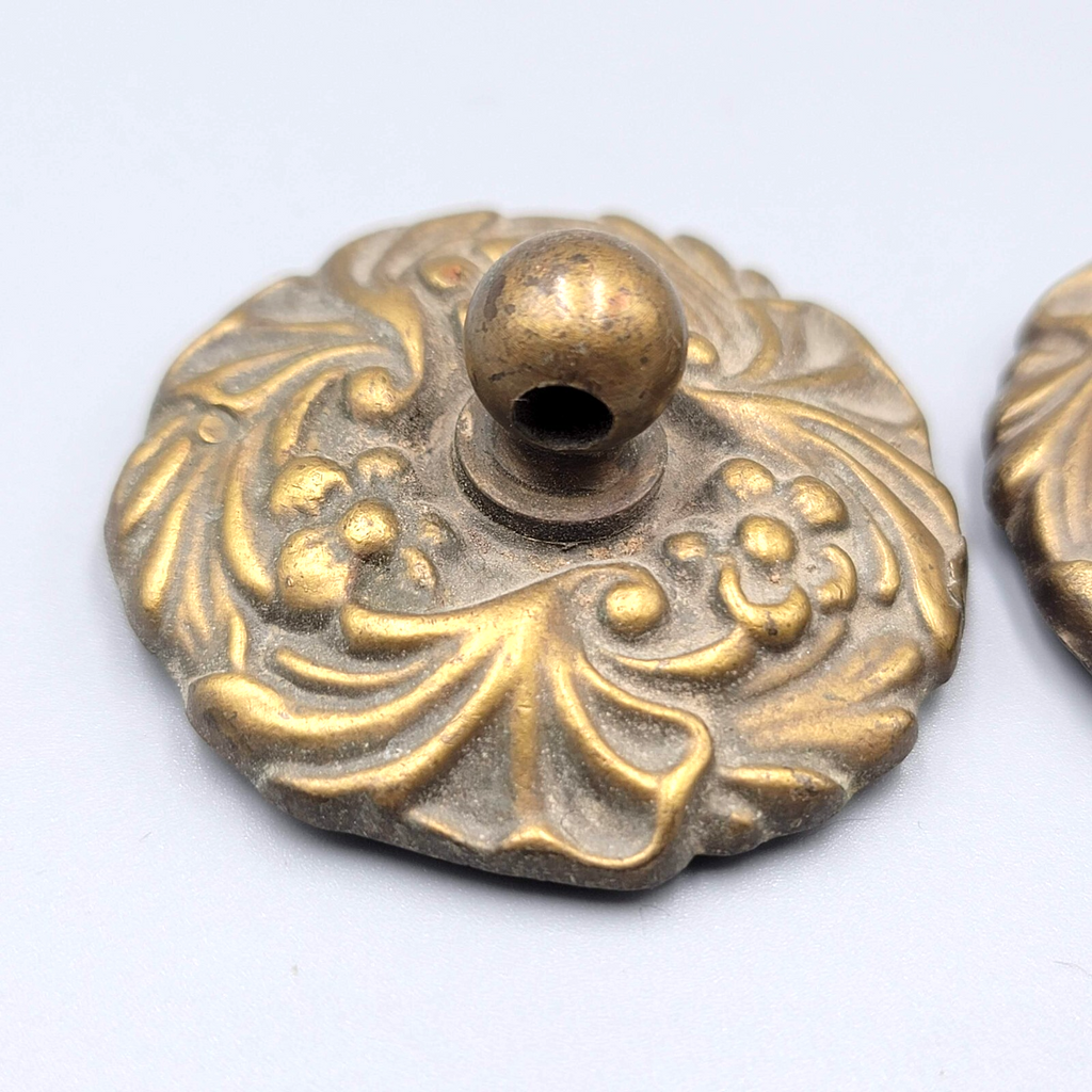 Vintage Flower Brass FACE Plates Ornate Bail Pull Replacement Set of 2 - 1 3/4"