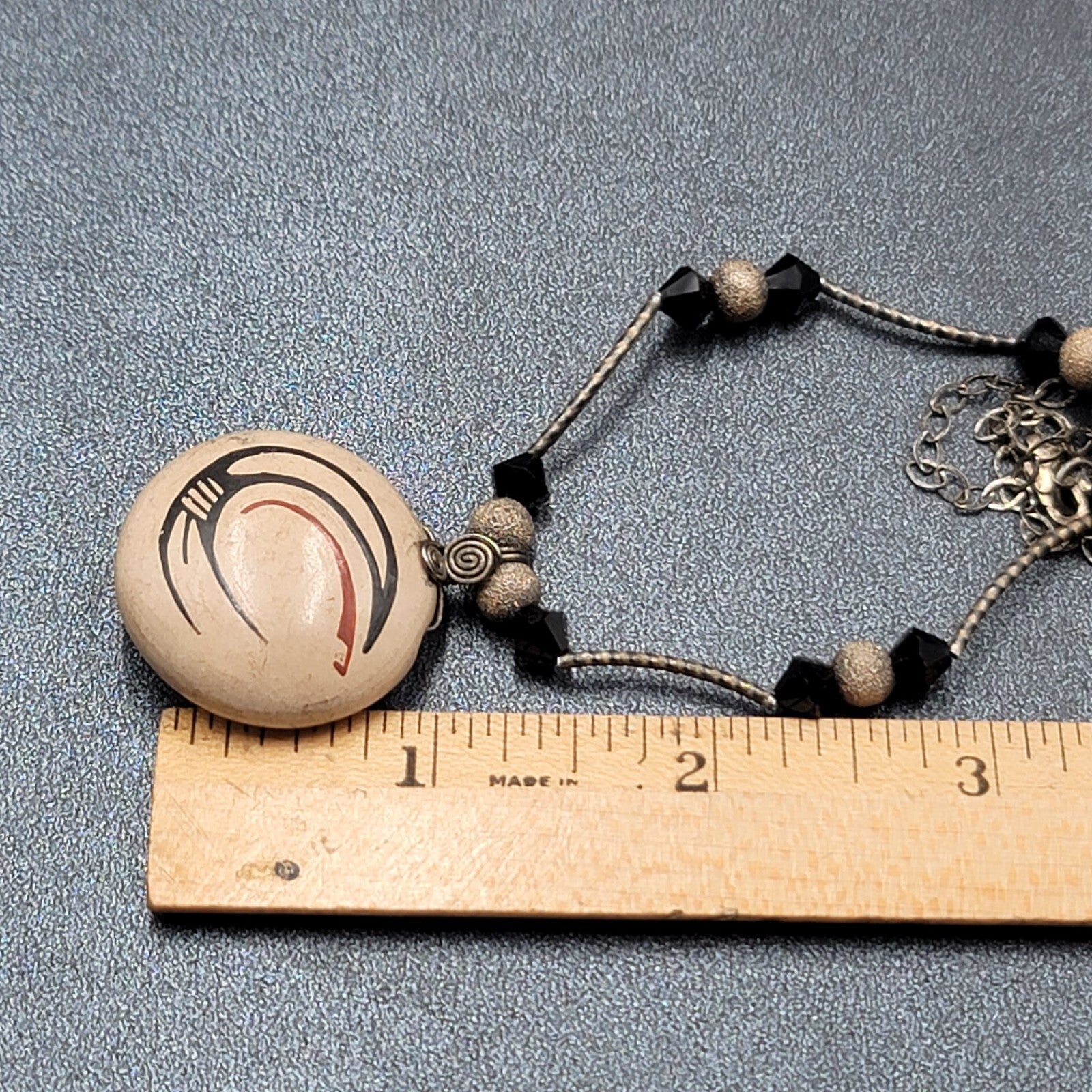 Rosy Mora Mexican Hand Painted Pottery Pendant Necklace 16" Sterling Silver