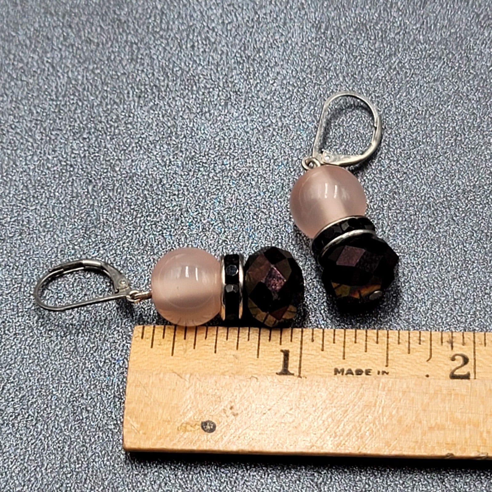Pierced Earrings Pink Moon Glow AB Glass Bead Dangle 1"