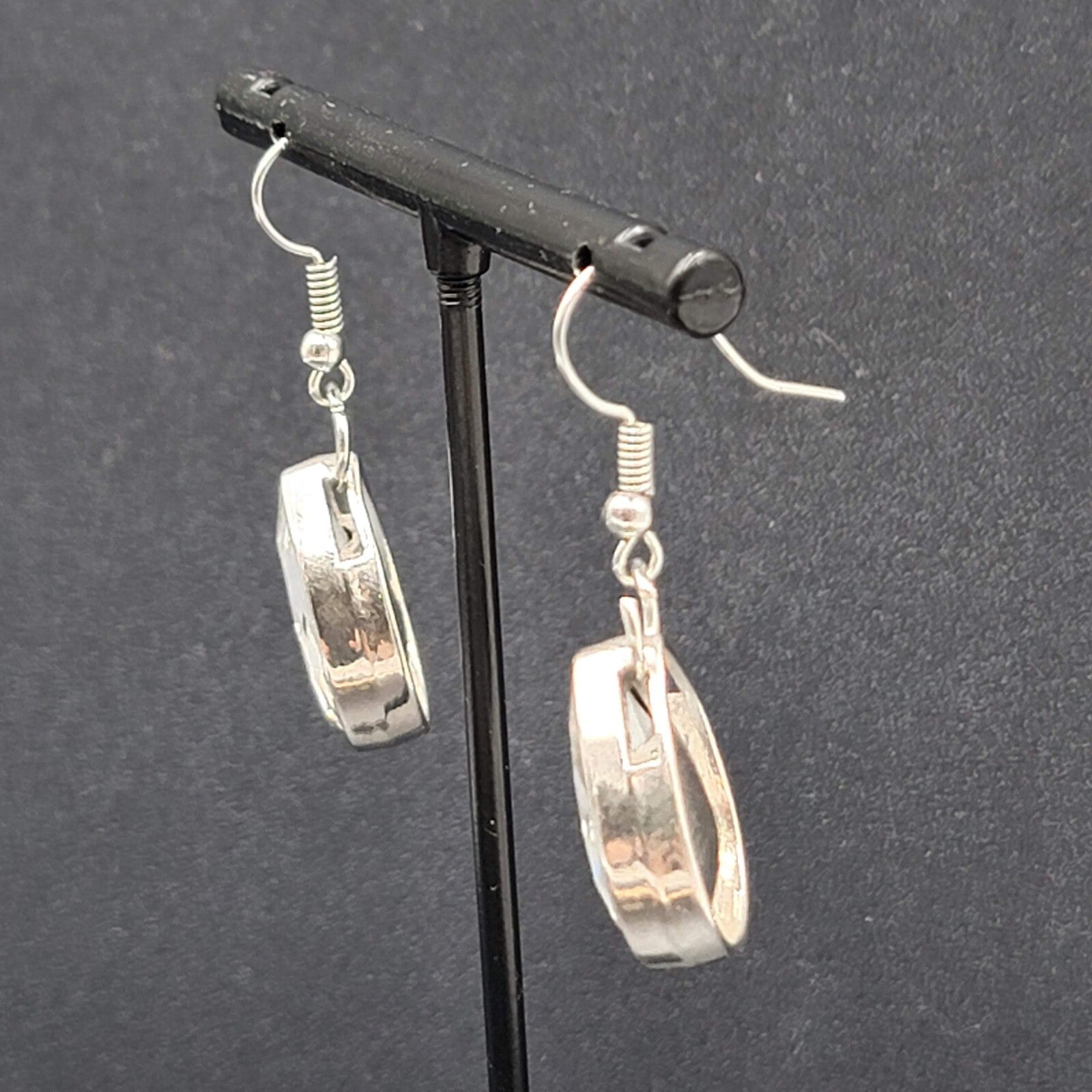 Pierced Earrings Silver tone Teardrop Faceted Glass Dangle 3/4"
